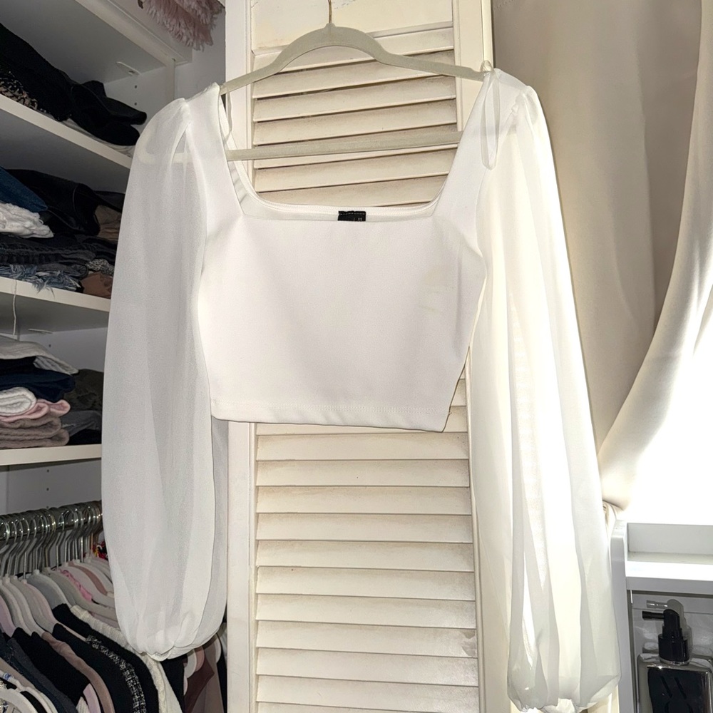 Windsor Sheer Sleeve Top in White
